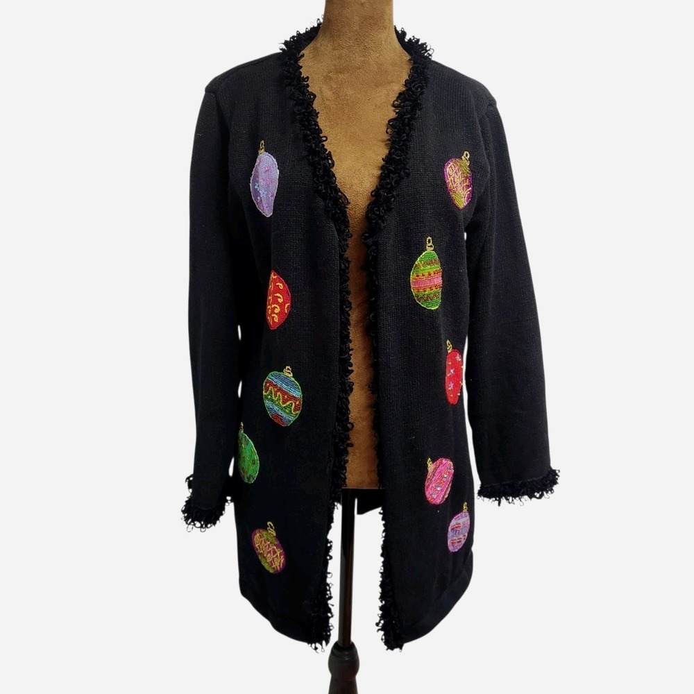 Storybook Knits Sweater Cardigan Christmas Ornament Size M Holiday Beaded